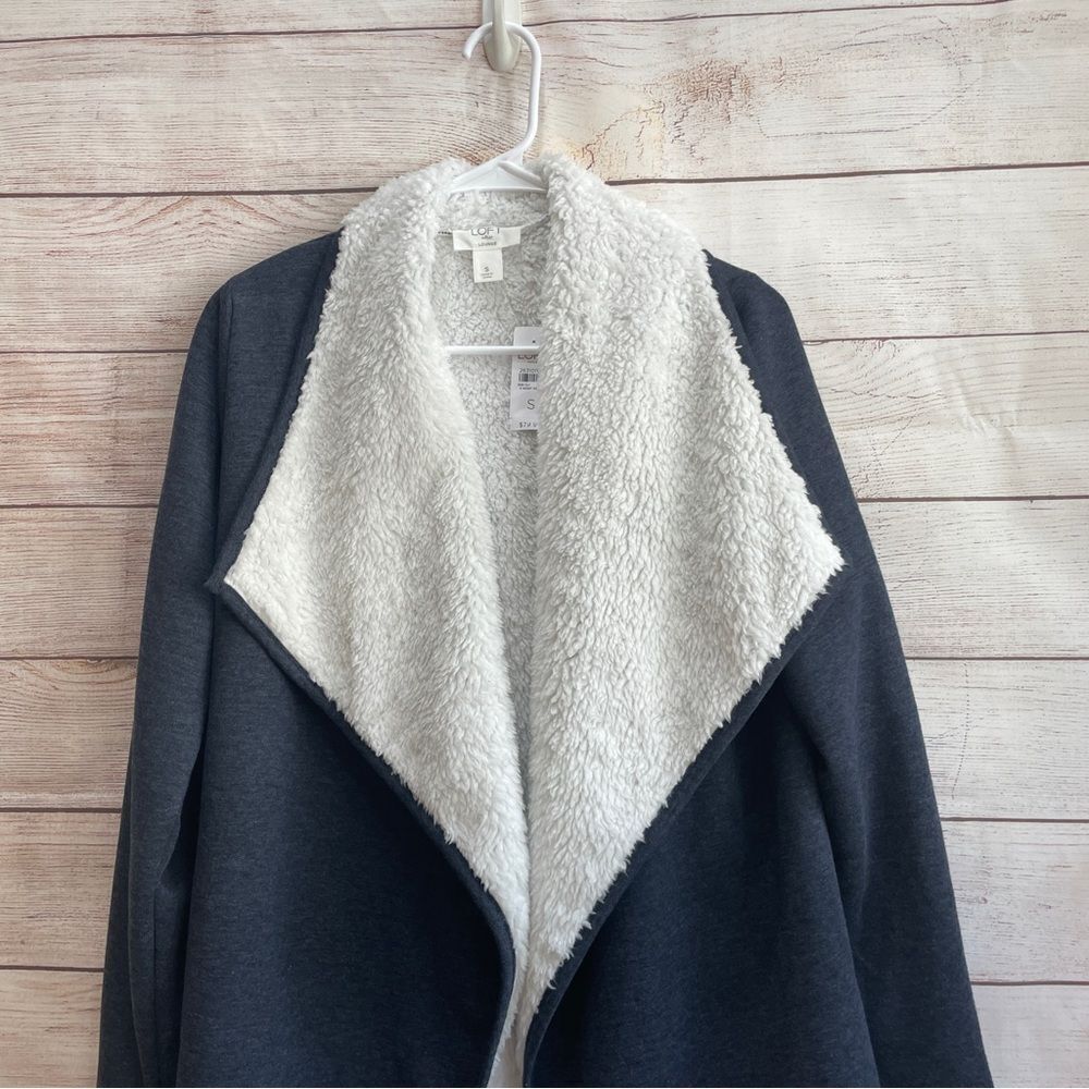 NEW WITH‎ TAGS LOFT LOUNGE WATERFALL SHERPA LINED JACKET IN CHARCOAL - Picture 2 of 7